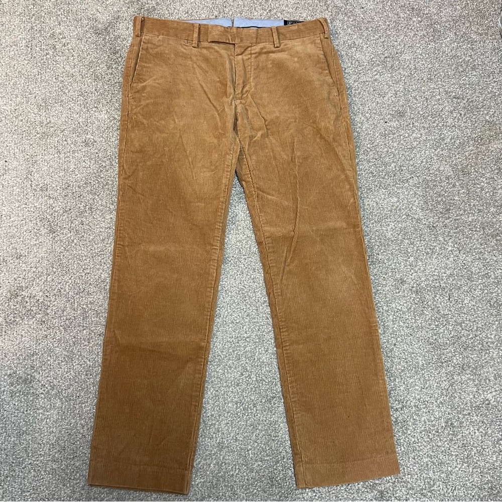 Polo Ralph Lauren Pants Mens 34x32 Brown Corduroy Chino Slim Fit Stretch 36x31 - Picture 1 of 11